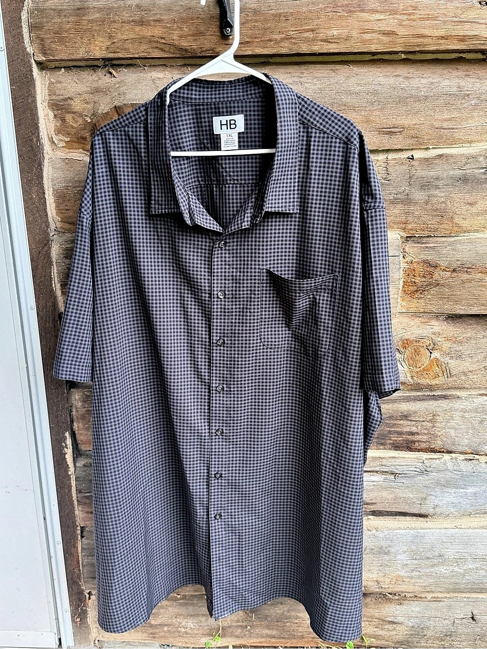 HB Men's Checkered Shirt Black & Gray 5XL Like New